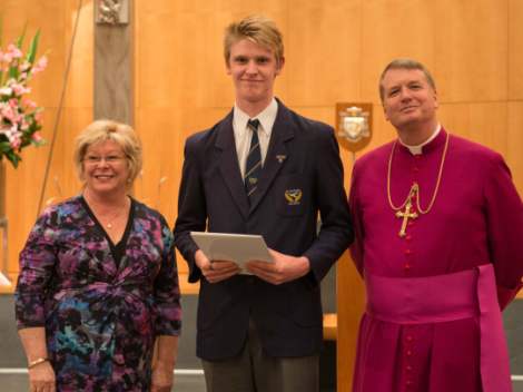 Oliver Morley-Sattler with Sue Walsh and Bishop Anthony Fisher OP