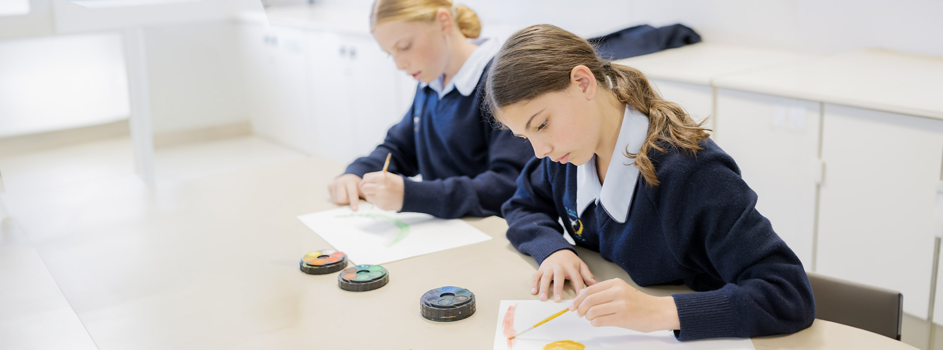 Students working on their artworks in the classroom at St Columba’s Catholic College Springwood
