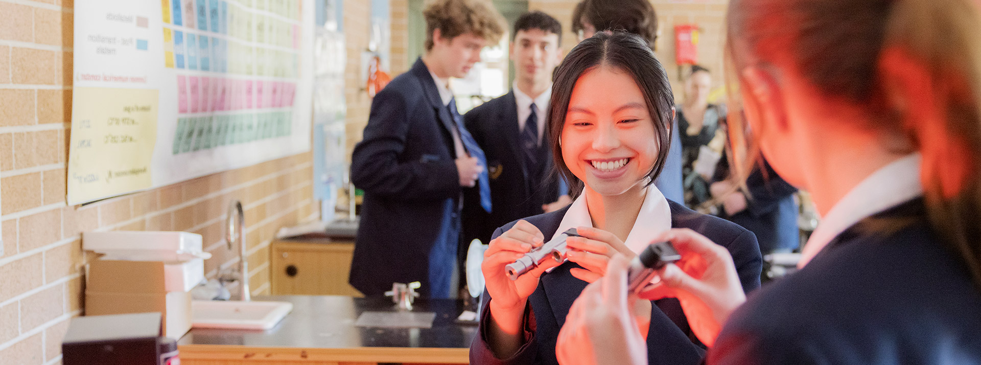 Students working together in the school lab at St Columba’s Catholic College Springwood