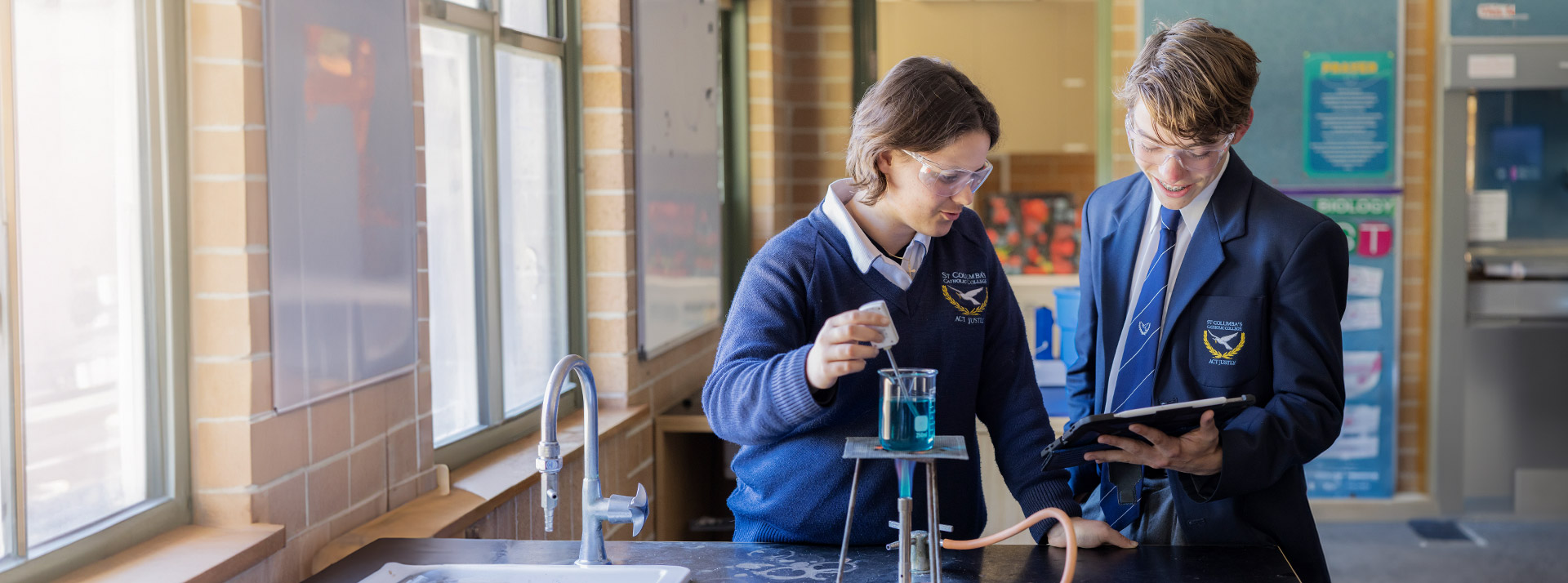 Students working in the school lab together at St Columba’s Catholic College Springwood