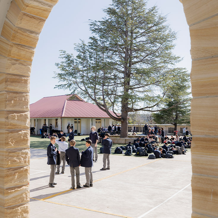 Students during lunchtime in the school grounds at St Columba’s Catholic College Springwood