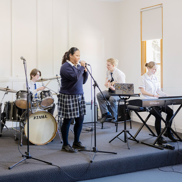 The school band practising in the music room at St Columba’s Catholic College Springwood