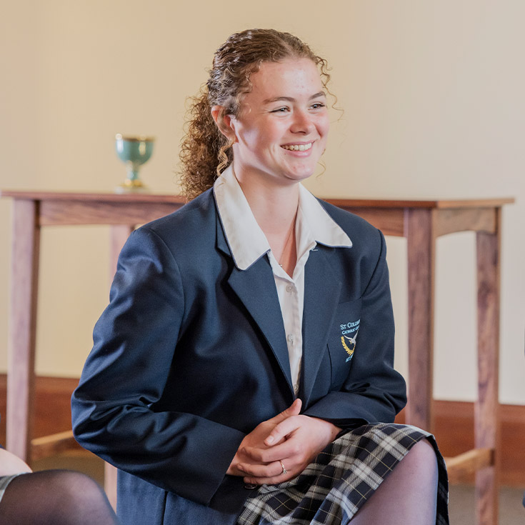 Student in the school chapel at St Columba’s Catholic College Springwood