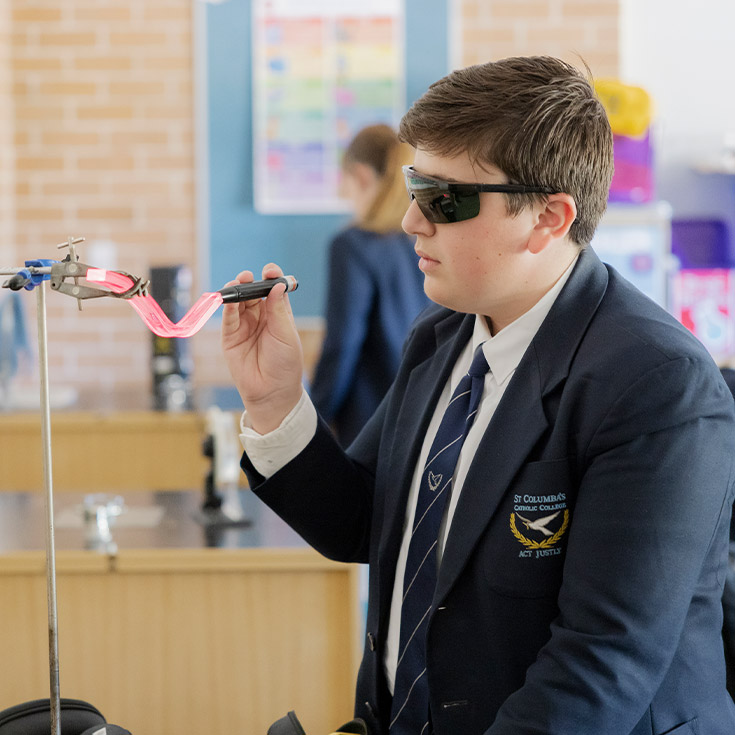 Student working in the school lab at St Columba’s Catholic College Springwood